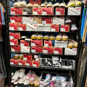 a rack of shoes
